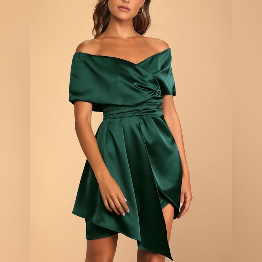 Lulus Always Celebrating Satin Off-the-Shoulder
Mini Dress